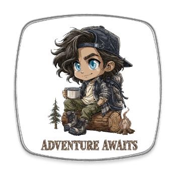 Hiker Chibi Camping Adventure Gift - Square fridge magnet - white - Front