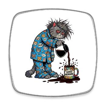 Good Morning Cat - Square fridge magnet - white - Front