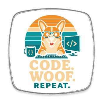 Code Woof Programmeur Répétition Corgi - Magnet carré - blanc - Devant
