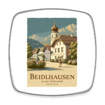 Beidlhausen Poster - Alpen Dorfharmonie - Viereckiger Kühlschrankmagnet - Weiß - Vorne