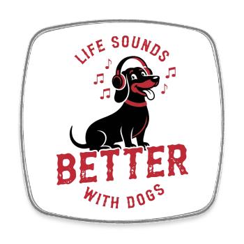 Cute dog with headphones music lover - Square fridge magnet - white - Front