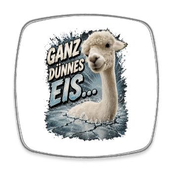 "Ganz dünnes Eis" Alpaka Spruch - Viereckiger Kühlschrankmagnet - Weiß - Vorne