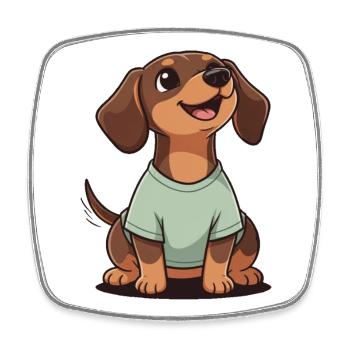 Happy Dachshund Cartoon Heartwarmer Shirt A SHORT LE - Magnet carré - blanc - Devant