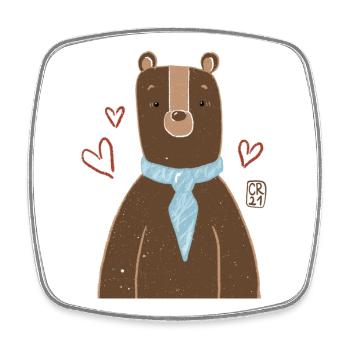 Cute bear with blue scarf - Square fridge magnet - white - Front