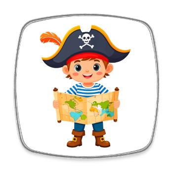 Comic Buccaneer with Treasure Map – Adventure Design - Square fridge magnet - white - Front