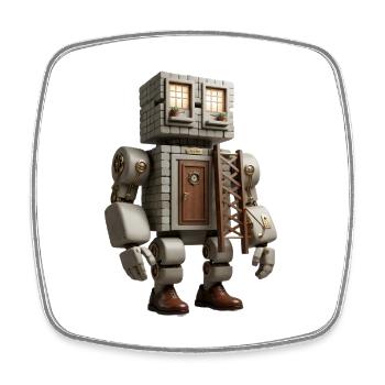 Brickhouse Bot with Door and Ladder - Square fridge magnet - white - Front