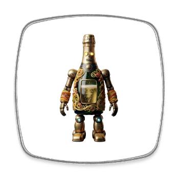 Robot bouteille dorée avec filigrane - Magnet carré - blanc - Devant