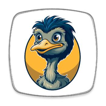 Emu Kawaii Maskottchen-Cartoon-Charakter-Clipart-Logo - Viereckiger Kühlschrankmagnet - Weiß - Vorne