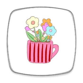 Pastellblumen Becherdesign - Viereckiger Kühlschrankmagnet - Weiß - Vorne