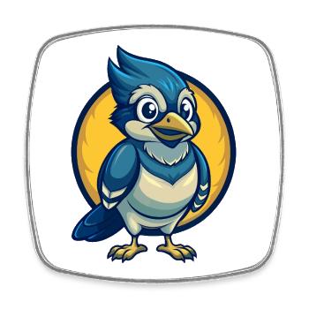 Jay Bird Kawaii Maskottchen Cartoon Clipart Logo Abzeichen - Viereckiger Kühlschrankmagnet - Weiß - Vorne