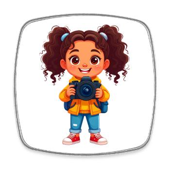 Little Photographer with Camera – Creative Design - Square fridge magnet - white - Front