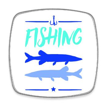Fishing in the lake silhouettes - Square fridge magnet - white - Front