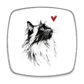 Cat Watercolor Heart Cat Gift - Square fridge magnet - white - Front