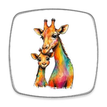 Giraffe mom with her offspring - Square fridge magnet - white - Front