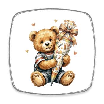 Teddybär mit Schultüte zur Einschulung - Viereckiger Kühlschrankmagnet - Weiß - Vorne