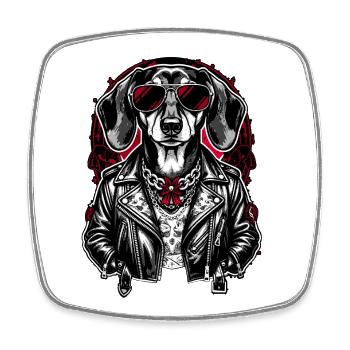Rock Dachshund Tattoo Style – Bold Streetwear - Square fridge magnet - white - Front