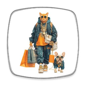 Glamour cat in streetwear jungle - Square fridge magnet - white - Front