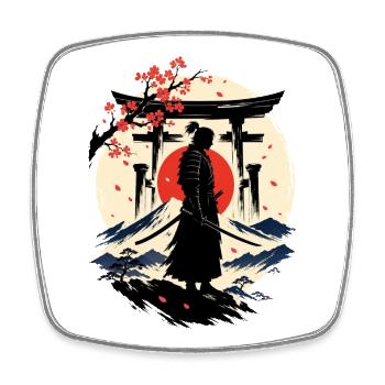 Samurai im Land der Kirschblüten - Viereckiger Kühlschrankmagnet - Weiß - Vorne