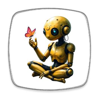 Goldener Roboter mit Schmetterling - Viereckiger Kühlschrankmagnet - Weiß - Vorne