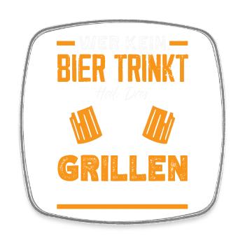 Grillmeister Geschenk Fleisch Wurst & Bier - Viereckiger Kühlschrankmagnet - Weiß - Vorne