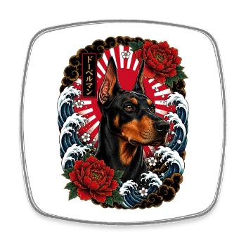 Dobermann im japanischen Irezumi Tattoo Stil - Viereckiger Kühlschrankmagnet - Weiß - Vorne