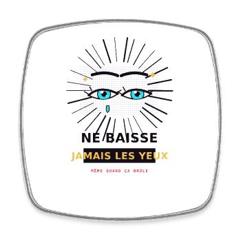 Yeux en strass bleus - Magnet carré - blanc - Devant
