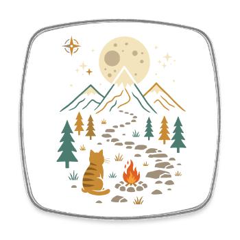 Walking Cat - Aventure en plein air - Magnet carré - blanc - Devant