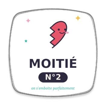Moitié Nº2 Cœur Esquissé Rigolo - Magnet carré - blanc - Devant