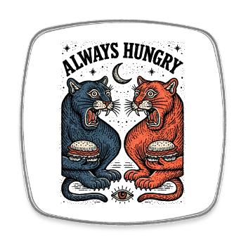 Duo chat toujours affamé avec burger - Magnet carré - blanc - Devant
