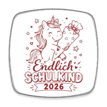 Endlich Schulkind 2026 Unicorn - Viereckiger Kühlschrankmagnet - Weiß - Vorne