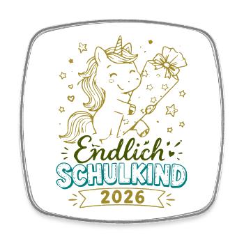 Endlich Schulkind 2026 Unicorn - Viereckiger Kühlschrankmagnet - Weiß - Vorne