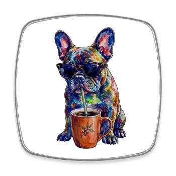 Coole Französische Bulldogge mit Kaffee - Viereckiger Kühlschrankmagnet - Weiß - Vorne