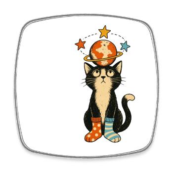 Planetenkatze - Viereckiger Kühlschrankmagnet - Weiß - Vorne
