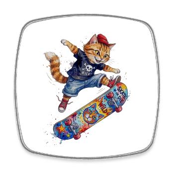 Coole Skater Katze auf Skateboard-Aquarell Design - Viereckiger Kühlschrankmagnet - Weiß - Vorne