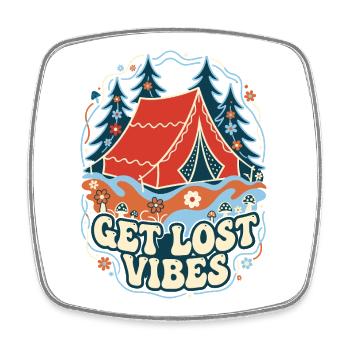 Get Lost Vibes Retro Camping - Viereckiger Kühlschrankmagnet - Weiß - Vorne