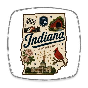 Indiana Hoosier State Vintage-Reiseaufkleber - Viereckiger Kühlschrankmagnet - Weiß - Vorne