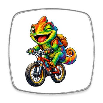 Chamäleon auf dem Fahrrad - Viereckiger Kühlschrankmagnet - Weiß - Vorne