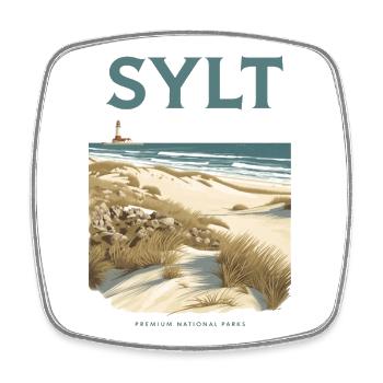 Sylt Premium | Vintage Beach Poster - Viereckiger Kühlschrankmagnet - Weiß - Vorne