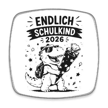 Endlich Schulkind 2026 Dino Feier - Viereckiger Kühlschrankmagnet - Weiß - Vorne