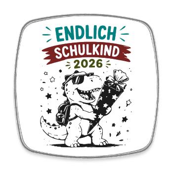 Endlich Schulkind 2026 Dino - Viereckiger Kühlschrankmagnet - Weiß - Vorne