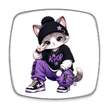 K-Pop-Katze im lila Hoodie - Viereckiger Kühlschrankmagnet - Weiß - Vorne