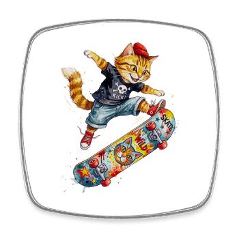 Cool Skating Cat Skateboard Watercolor Design - Viereckiger Kühlschrankmagnet - Weiß - Vorne