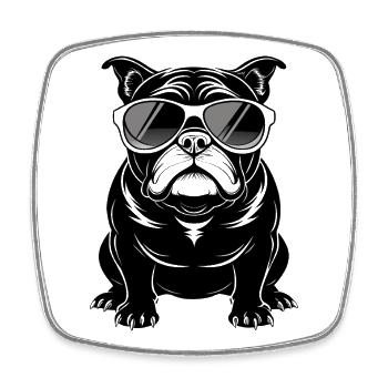 Bulldogge mit Sonnenbrille - Viereckiger Kühlschrankmagnet - Weiß - Vorne