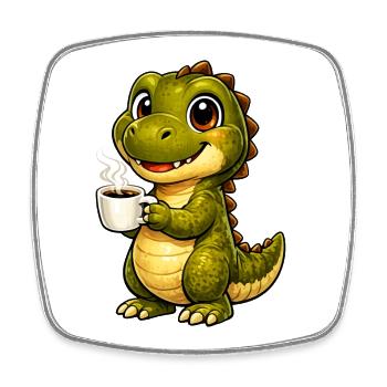 Dino mit Kaffee - Viereckiger Kühlschrankmagnet - Weiß - Vorne