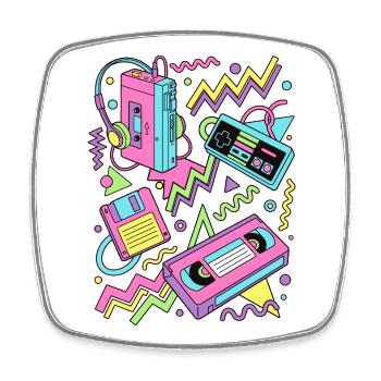 80er 90er Retro Technik Nostalgie Gamer - Viereckiger Kühlschrankmagnet - Weiß - Vorne