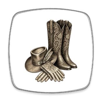 Verzierte Westernstiefel - Viereckiger Kühlschrankmagnet - Weiß - Vorne