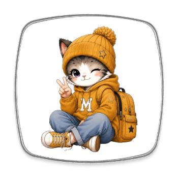 Kawaii-Kätzchen im gelben Hoodie - Viereckiger Kühlschrankmagnet - Weiß - Vorne
