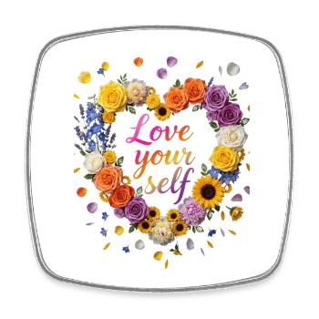 Love Your Self Blütenherz Design - Viereckiger Kühlschrankmagnet - Weiß - Vorne