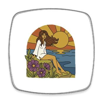 Frau am Meer bei Sonnenuntergang - Viereckiger Kühlschrankmagnet - Weiß - Vorne