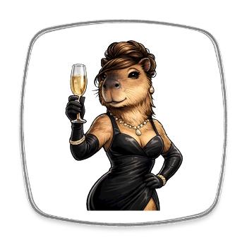 Elegante Capybara Dame mit Sektglas - Square fridge magnet - white - Front